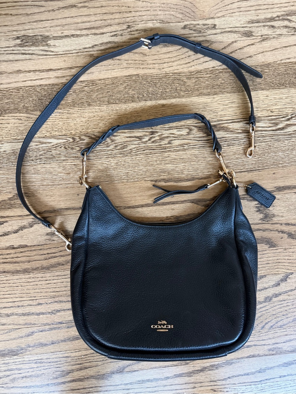 Coach Black Pebbled Leather Convertible Shoulder Bag with Gold Hardware